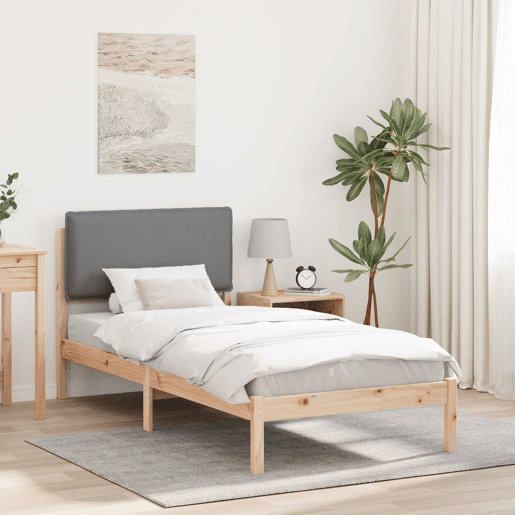 Estrutura de cama de solteiro simple com Cabeceira Estofada Cinzento-claro