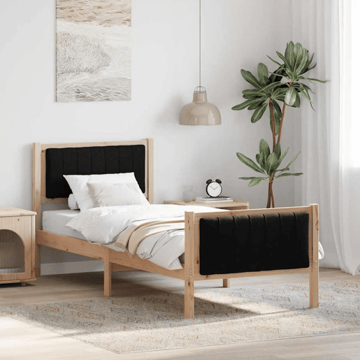 Estrutura de cama de solteiro simple com cabeceira - Castanho e preto 75 x 190 cm
