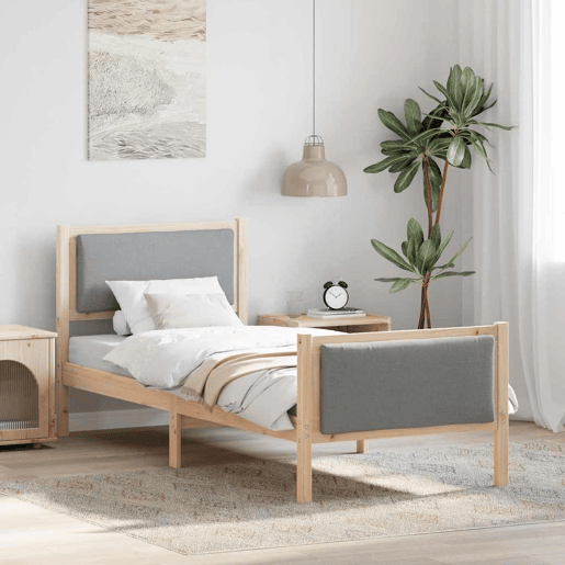 Estrutura de cama de solteiro moderno, Cinzento-claro 75 x 190 cm tecido