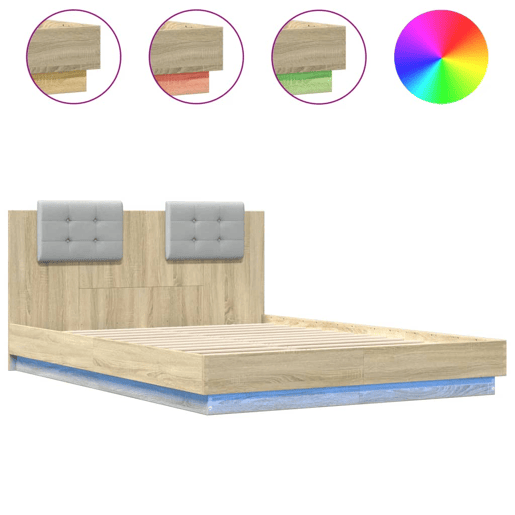 Estrutura Cama de casal simple c cabeceiraluzes LED 140x200cm carvalho sonoma