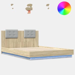 Estrutura Cama de casal simple c cabeceiraluzes LED 140x200cm carvalho sonoma