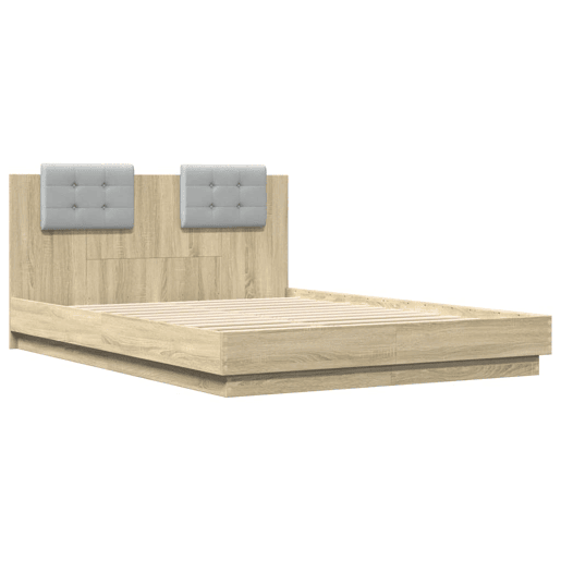 Estrutura Cama de casal simple c cabeceiraluzes LED 140x200cm carvalho sonoma