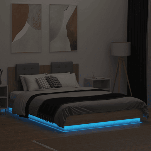 Estrutura Cama de casal simple c cabeceiraluzes LED 140x200cm carvalho sonoma