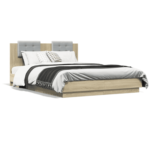 Estrutura Cama de casal simple c cabeceiraluzes LED 140x200cm carvalho sonoma