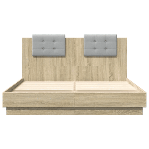 Estrutura Cama de casal simple c cabeceiraluzes LED 140x200cm carvalho sonoma