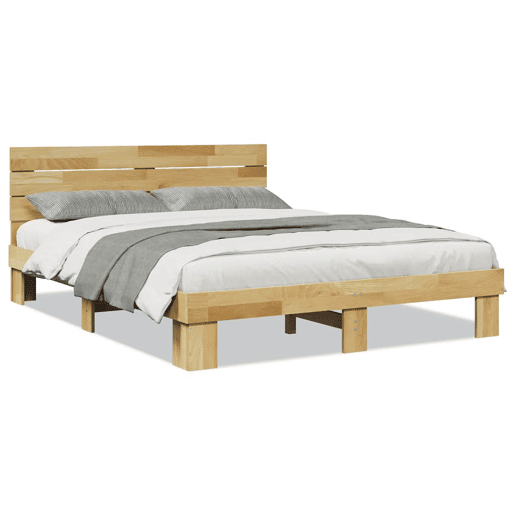 Estrutura Cama de casal para adultos cabeceira sem colchão 135x190 cm maciça carvalho