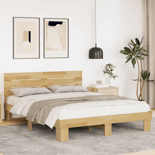 Estrutura Cama de casal para adultos cabeceira sem colchão 135x190 cm maciça carvalho