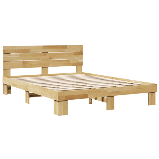 Estrutura Cama de casal para adultos cabeceira sem colchão 135x190 cm maciça carvalho