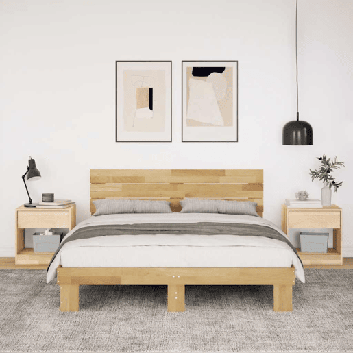 Estrutura Cama de casal para adultos cabeceira sem colchão 135x190 cm maciça carvalho