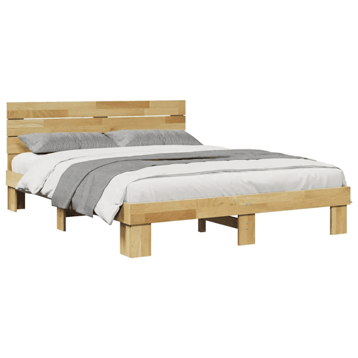 Estrutura Cama de casal para adultos cabeceira sem colchão 135x190 cm maciça carvalho
