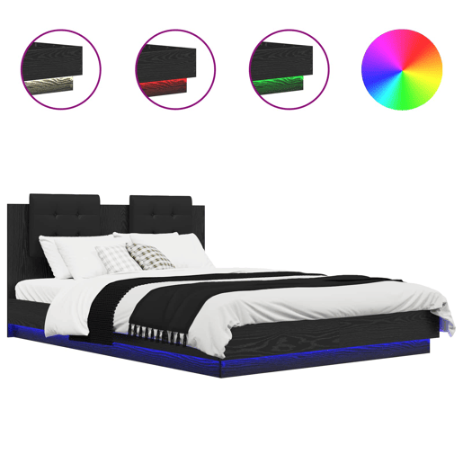 Estrutura de Cama de casal para adultos com Cabeceira Carvalho Preto 140 x 200 cm