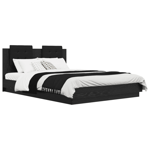 Estrutura de Cama de casal para adultos com Cabeceira Carvalho Preto 140 x 200 cm