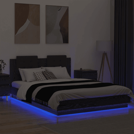 Estrutura de Cama de casal para adultos com Cabeceira Carvalho Preto 140 x 200 cm