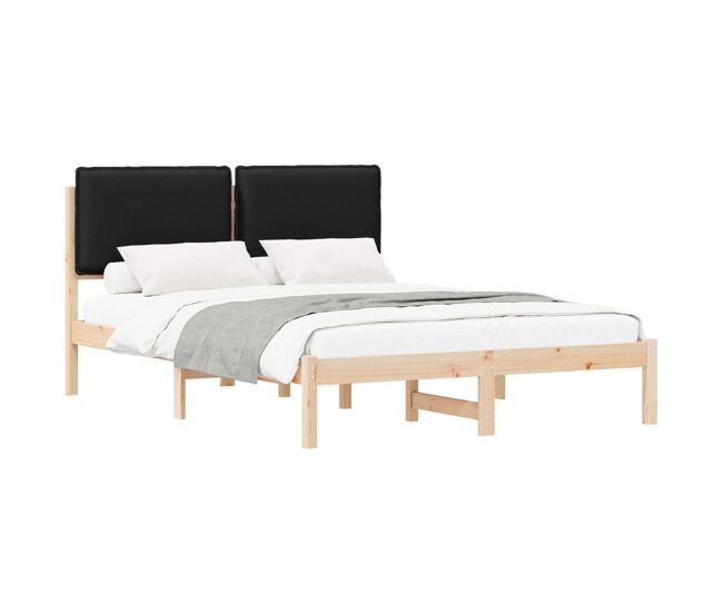 Estructura de cama matrimonial estilo con cabecera tapizada negro 135 x 190 cm