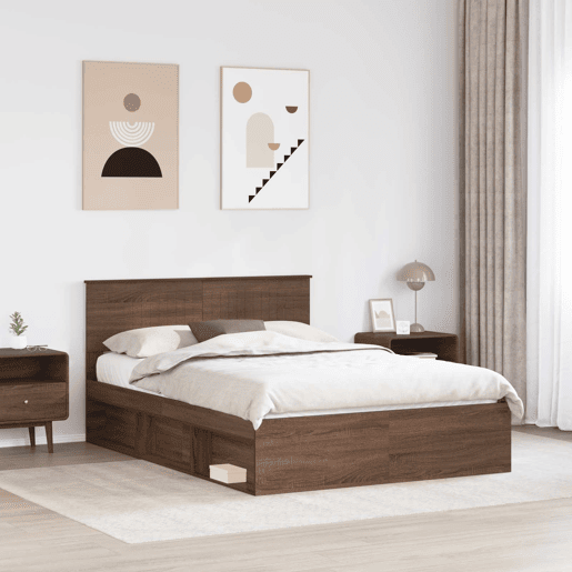 Estrutura da Cama de casal moderno com cabeceira Carvalho Marrom 140 x 200 cm