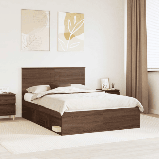 Estrutura da Cama de casal moderno com cabeceira Carvalho Marrom 140 x 200 cm