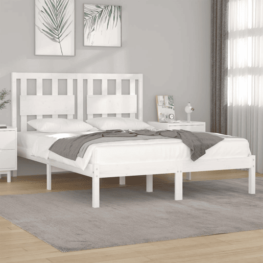 Estrutura De Cama De Casal Simple - 140x190 cm madeira de pinho maciça branco Estrutura De Cama De Casal Simple - 140x190 cm madeira de pinho maciça branco
