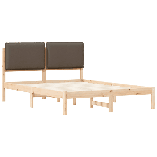 Estrutura de Cama de casal moderno com Cabeceira Estofada Cinzento-acastanhado