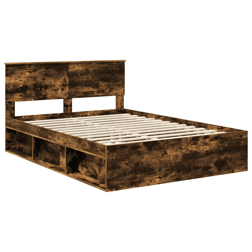 Estrutura de cama de casal com cabeceira - Carvalho Defumado 140 x 200 cm