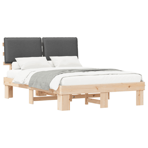 Estrutura de Cama de casal moderno com Cabeceira Estofada Cinza Escuro
