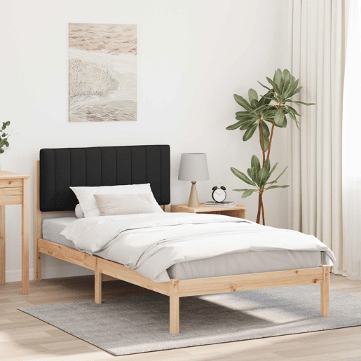 Estrutura de cama de solteiro para adultos com Cabeceira - Estofada Preto 100 x 200 cm