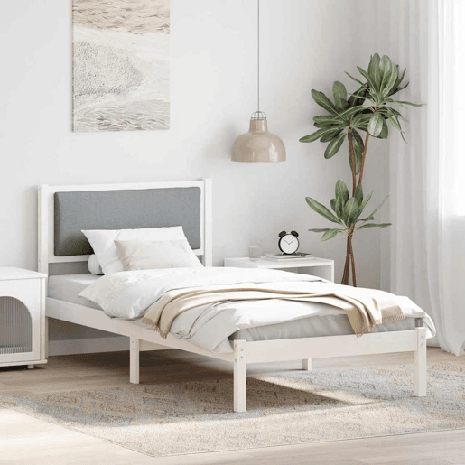 Estrutura de cama de solteiro para adultos com Cabeceira - Cinzento-claro 100 x 200 cm