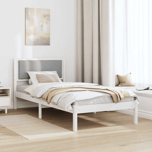 Estrutura de cama de solteiro para adultos com Cabeceira - Cinzento-claro 100 x 200 cm