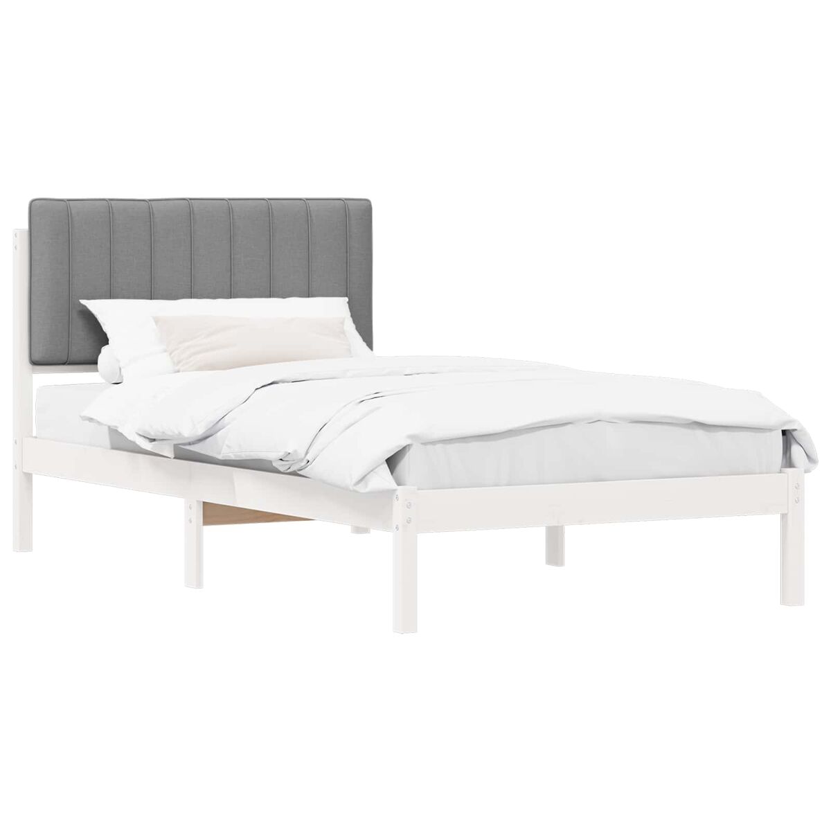 Estructura de cama simple para adultos con cabecera - tapizada gris claro