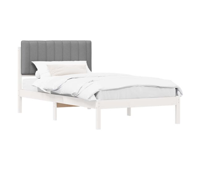 Estructura de cama simple para adultos con cabecera - tapizada gris claro