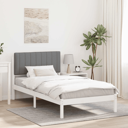 Estrutura de cama de solteiro simple com Cabeceira Estofada Cinzento-claro