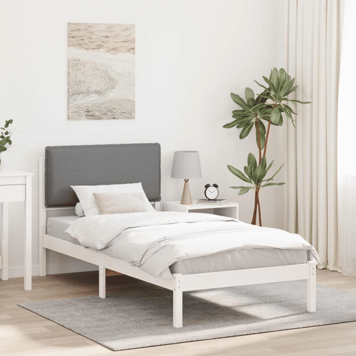 Estrutura de cama de solteiro simple com Cabeceira Estofada Cinzento-claro