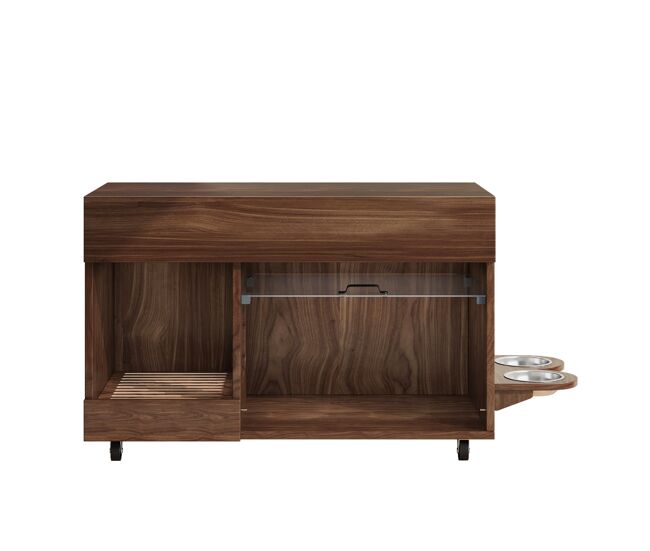 Armario para arenero 100x45,5x67 cm - con comederos y bandeja de arena - nogal