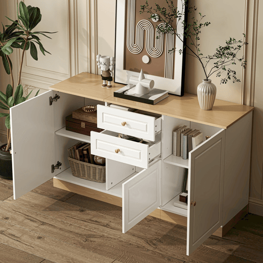 Aparador com 3 portas e 2 gavetas - armazenamento multifuncional para sala de estar e sala de jantar - Branco