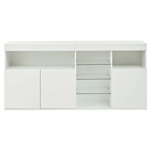 Aparador 155,5x35x72cm - 3 portas, LED, alto brilho, sem puxadores - Branco
