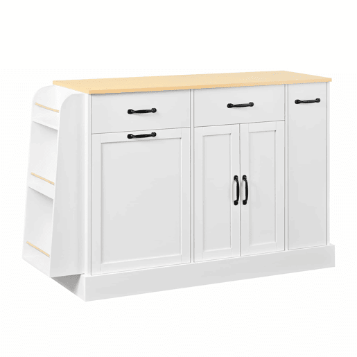 Aparador moderno - várias gavetas, compartimento para lixo e prateleira para especiarias - branco