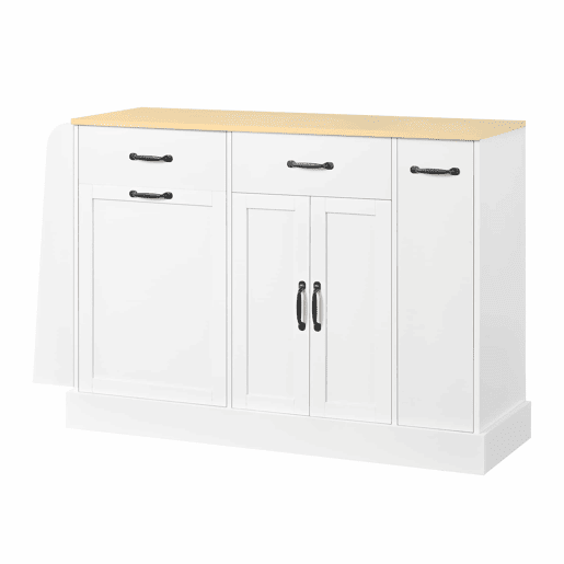 Aparador moderno - várias gavetas, compartimento para lixo e prateleira para especiarias - branco