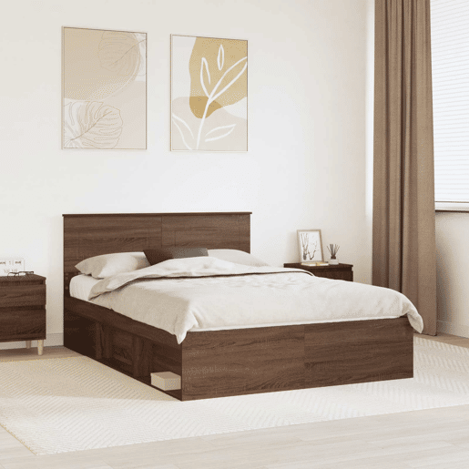 Estrutura da Cama de casal moderno com cabeceira Carvalho Marrom 140 x 200 cm