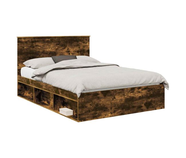 Estructura de cama matrimonial estilo con cabecera roble ahumado 140 x 200 cm