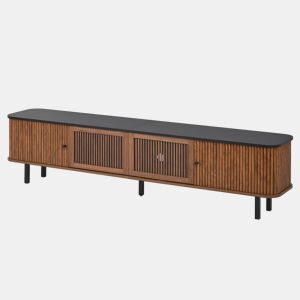 Móvel de TV baixo 190x35x45 cm - 2 portas de correr, 2 portas com grelha, design moderno - Nogueira