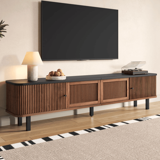 Móvel de TV baixo 190x35x45 cm - 2 portas de correr, 2 portas com grelha, design moderno - Nogueira Móvel de TV baixo 190x35x45 cm - 2 portas de correr, 2 portas com grelha, design moderno - Nogueira