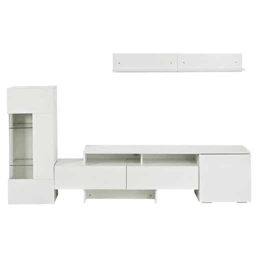 Conjunto de móveis para TV de 3 peças - Conjunto de sala com LED, portas acrílicas, branco Conjunto de móveis para TV de 3 peças - Conjunto de sala com LED, portas acrílicas, branco