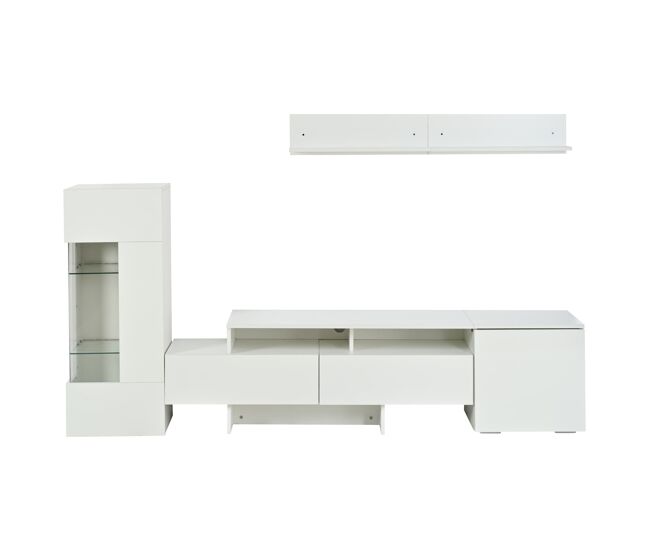 Conjunto de mueble para tv 3 piezas - set de salón con led, puertas acrílicas, blanco
