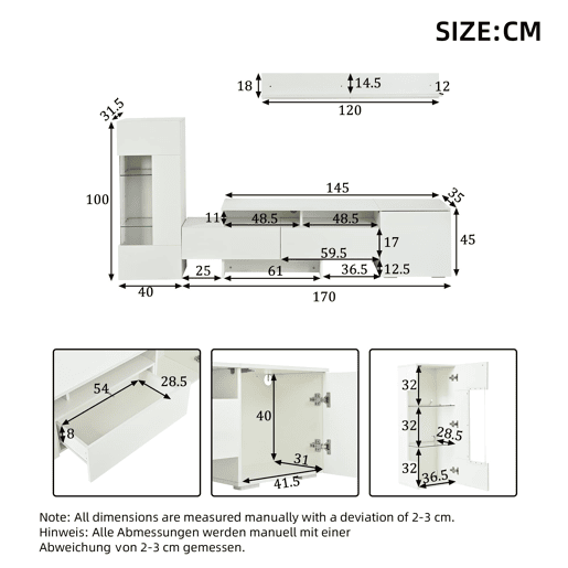 Conjunto de móveis para TV de 3 peças - Conjunto de sala com LED, portas acrílicas, branco Conjunto de móveis para TV de 3 peças - Conjunto de sala com LED, portas acrílicas, branco