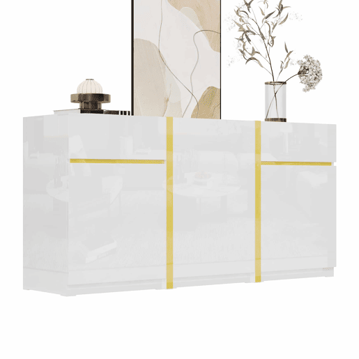 Aparador luxuoso 180 cm - Acabamento brilhante, armário moderno com três portas e duas gavetas, ideal para sala de estar, sala de jantar e entrada - Branco