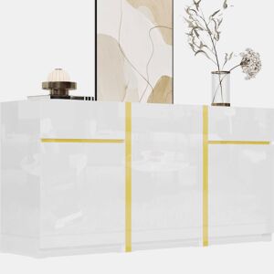 Aparador luxuoso 180 cm - Acabamento brilhante, armário moderno com três portas e duas gavetas, ideal para sala de estar, sala de jantar e entrada - Branco