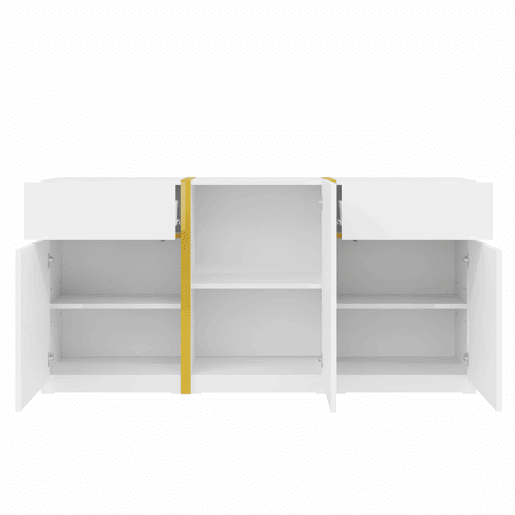Aparador luxuoso 180 cm - Acabamento brilhante, armário moderno com três portas e duas gavetas, ideal para sala de estar, sala de jantar e entrada - Branco