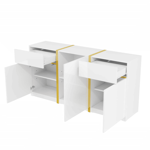Aparador luxuoso 180 cm - Acabamento brilhante, armário moderno com três portas e duas gavetas, ideal para sala de estar, sala de jantar e entrada - Branco