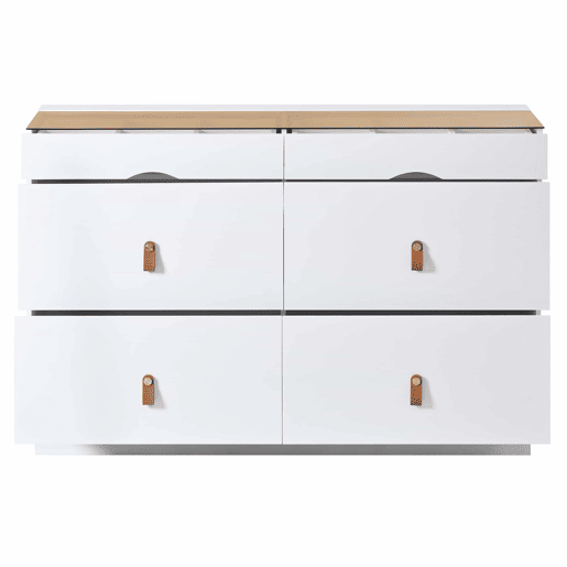 Aparador 120x40x78 cm - 6 gavetas, vidro temperado, anti-capotamento, organizador para quarto e sala - Branco