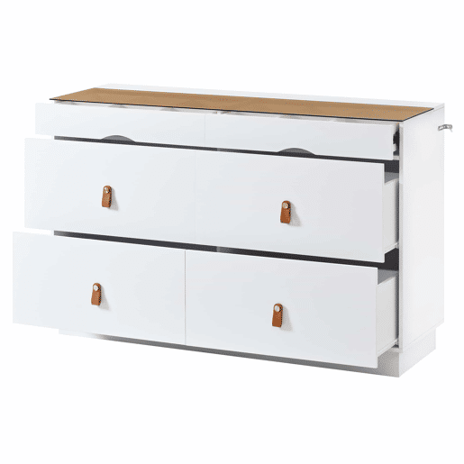 Aparador 120x40x78 cm - 6 gavetas, vidro temperado, anti-capotamento, organizador para quarto e sala - Branco