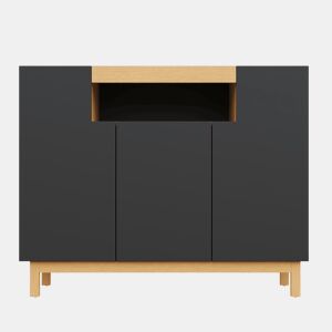 Aparador 120 cm - 3 portas, armazenamento multifuncional para sala de estar e sala de jantar - Preto
